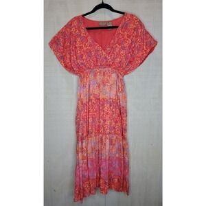 VTG Jane Ashley Dress Sz M Cotton Sundress Floral Pink Tiered Cottagecore